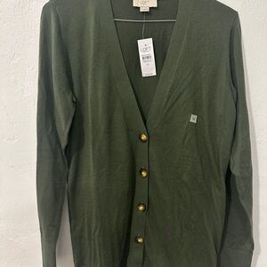 LOFT women Olive Green Button-Front V-Neck Cardigan